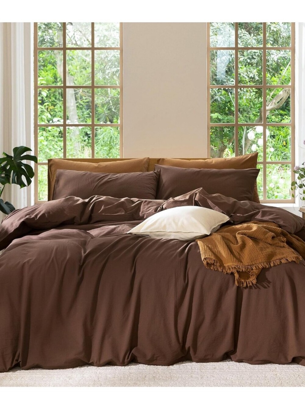 MooMee Bedding Duvet Cover Set 100% Washed Cotton Linen Like Textured King Size